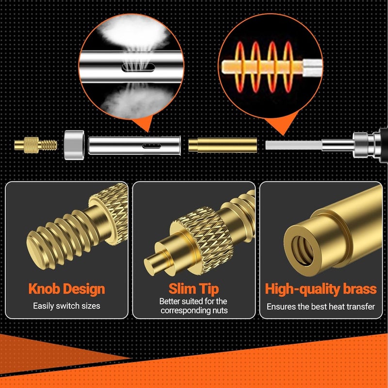 Preciva Heat-Set Insert Tip Set - Soldering Iron with 350Pcs Thread Inserts, 6Pcs Heat-Set Insert Tips (M2 M3 M4 M5 M6 M8), 2Pcs Soldering Tip Connecting Rods and 1Pc Tweezers - Image 4